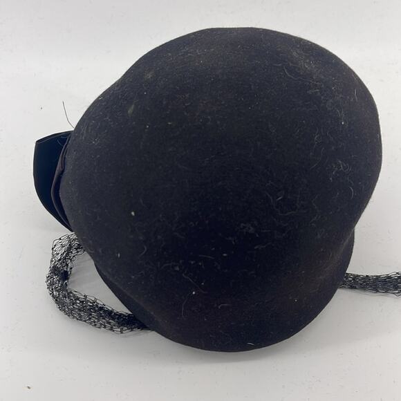 Vintage veiled cloche wool bow hat - Picture 4 of 7